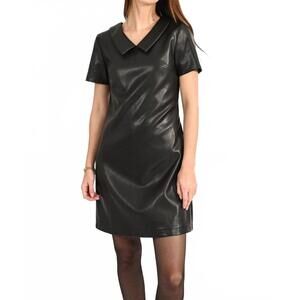 NEW MOLLY BRACKEN short sleeve faux leather mini dress in black